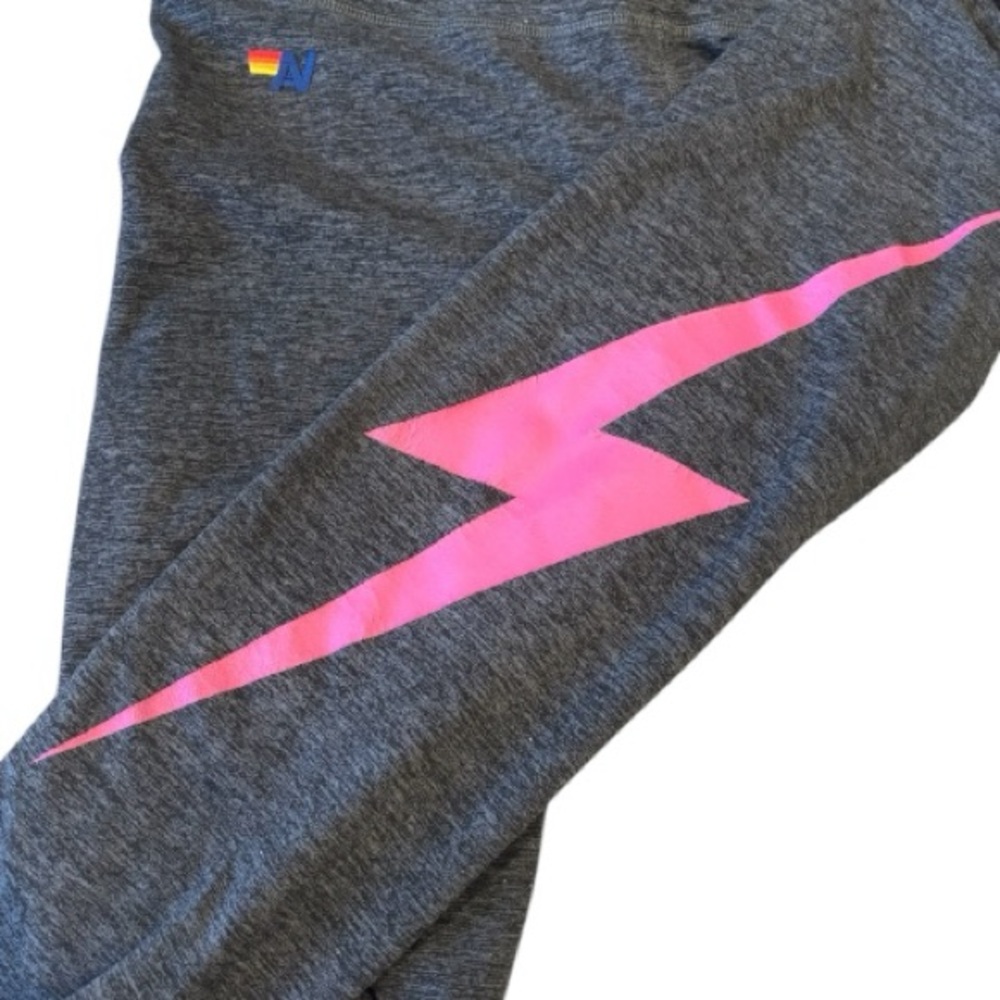 Aviator Nation Charcoal High-Waist Leggings with Pink Bolt - Picture 8 of 11